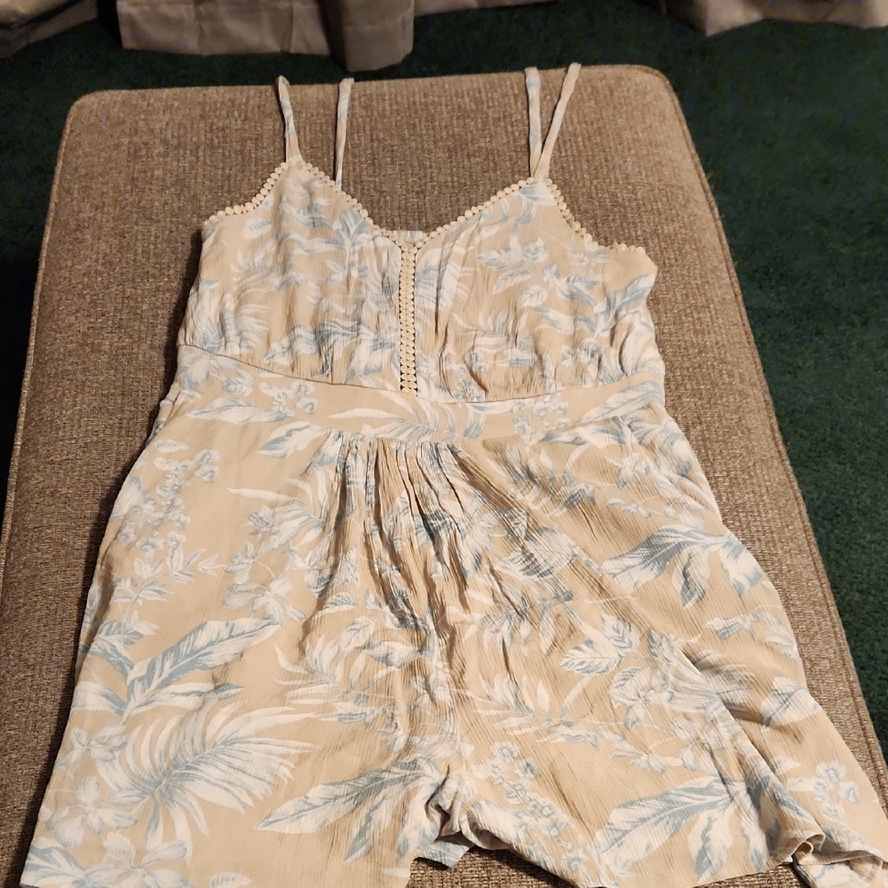 Floral Beige and Blue Romper